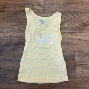 Reebok Tank Top Womens Size S Light Yellow I Heart Bolts Football Graphic